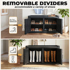 ROJIK Shoe Bench Waterproof UV-Resistant, 2-Tier Storage Cabinet for Outdoor Indoor with Adjustable Shelves, for Entryway Bedroom, Hallway, Living Room(Double Door Premium,Black)