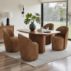 Faux Leather Swivel Barrel Accent Chair, Upholstered Kitchen Dining Room Chair, Makeup Vanity Side Chair for Bedroom Living Room - Brown