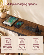 VASAGLE 106.3"Console Table, 25.2-35.2"Height Adjustable, with Power Outlet | Narrow Behind Couch Table, Sofa Table Easy Assembly, Rustic Brown and Matte Black, BARNET Collection ULNT189K101