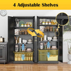 Steeloong 71"Metal Pantry Storage Cabinet with Doors & 4 Adjustable Shelves | Kitchen Pantry Cabinet,Black Kitchen Cabinet with 2 Gold Handles,Tall Cabinet for Livingroom,Pantry, Bathroom,Kitchen,Garage