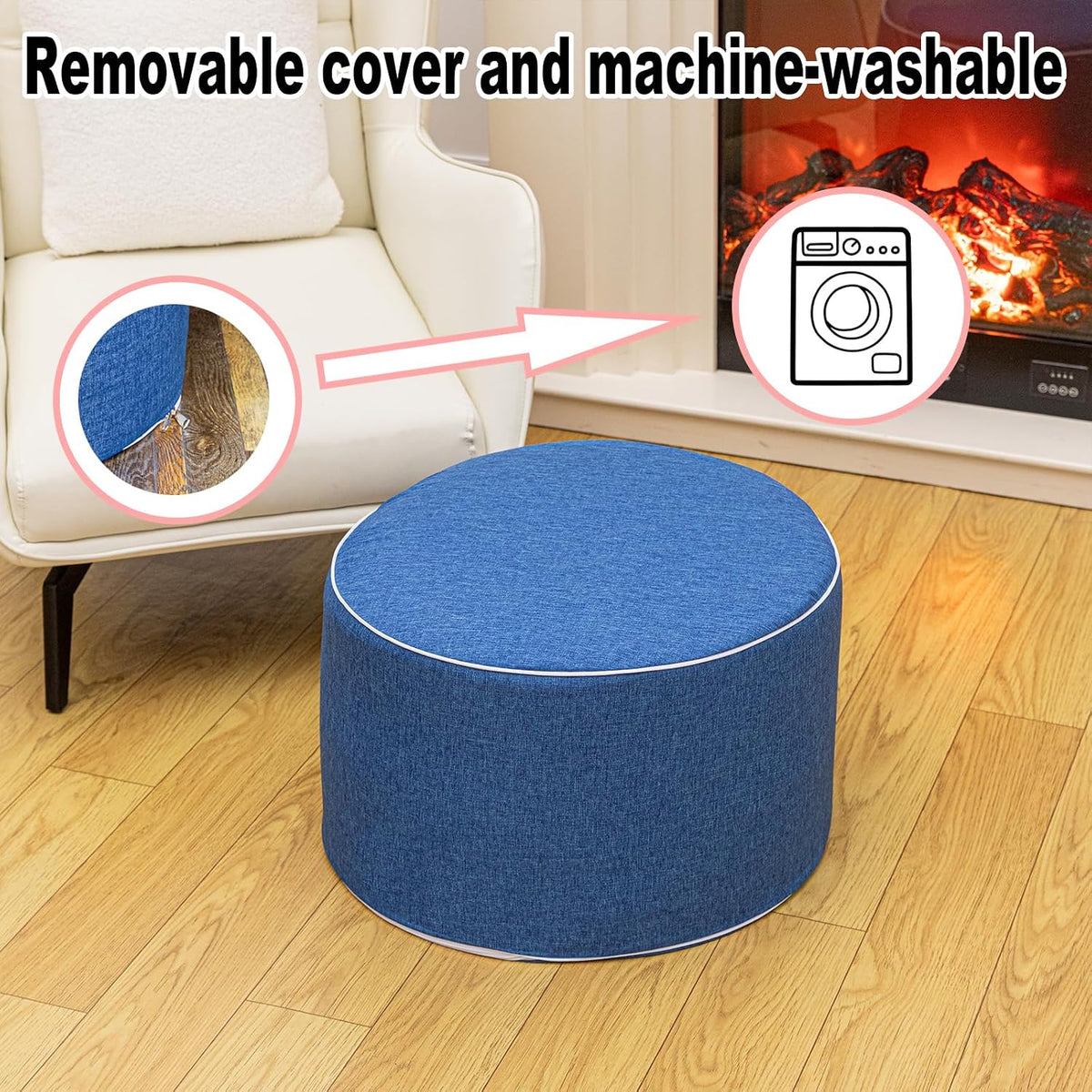 Outdoor Ottoman for Patio, Blue, Outdoor Pouf Footstool,20x20x12In | All-in-One Foam Outdoor Pouf,Waterproof Footstool,Patio Footrest,Outdoor Ottoman Footrest,Extra Seat for Deck Garden Poolside