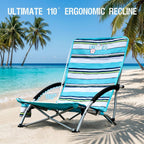 Old Bahama Bay 2 Pack Ergonomic Low Beach Chair for Back Support – Heavy Duty 350lbs Folding Sand Chair, Cup Holder & Carry Bag – Lightweight Portable Seat for Beach, Camping, Concerts,Stripe Design