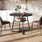 Bigbiglife 43.3" Dining Table for 4, Round Kitchen Table with Storage, Space Saving Circle Dinner Table, Farmhouse Kitchen & Dining Room Tables with Metal Legs for Dining Room (Black)