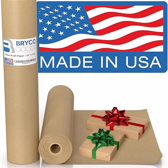 Bryco Goods 18" x 1200" Brown Kraft Packing Paper - USA Made - Versatile for Different Arts and Crafts Projects - Pin Up Your Work Or School Notes - Create Vision Board for Your Bedroom