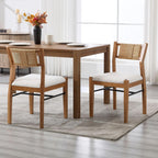 BESTANO Modern Armless Dining Chairs with Rope Woven Back Set of 2, Beige Linen Fabric Upholstered Kitchen & Dining Room Chairs, Mid-Century Classic Farmhouse Wooden Side Chair