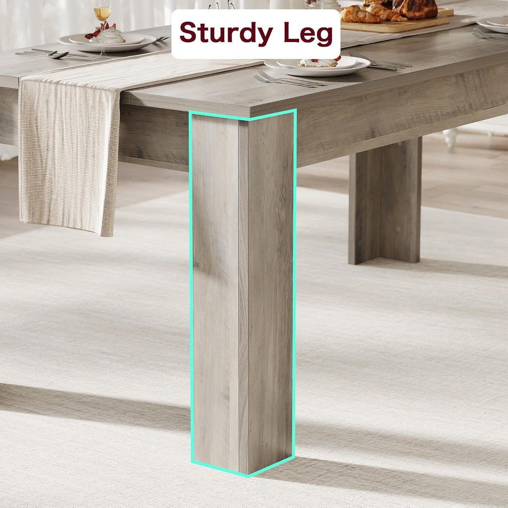 CABIHOME 63" Rectangular Dining Table for 4-6, Farmhouse Large Kitchen Table, Sturdy Frame, 4 Triangular Stable Legs, Thick Tabletop, Ideal for Apartment, Dining Room, Small Space, Retro Gray