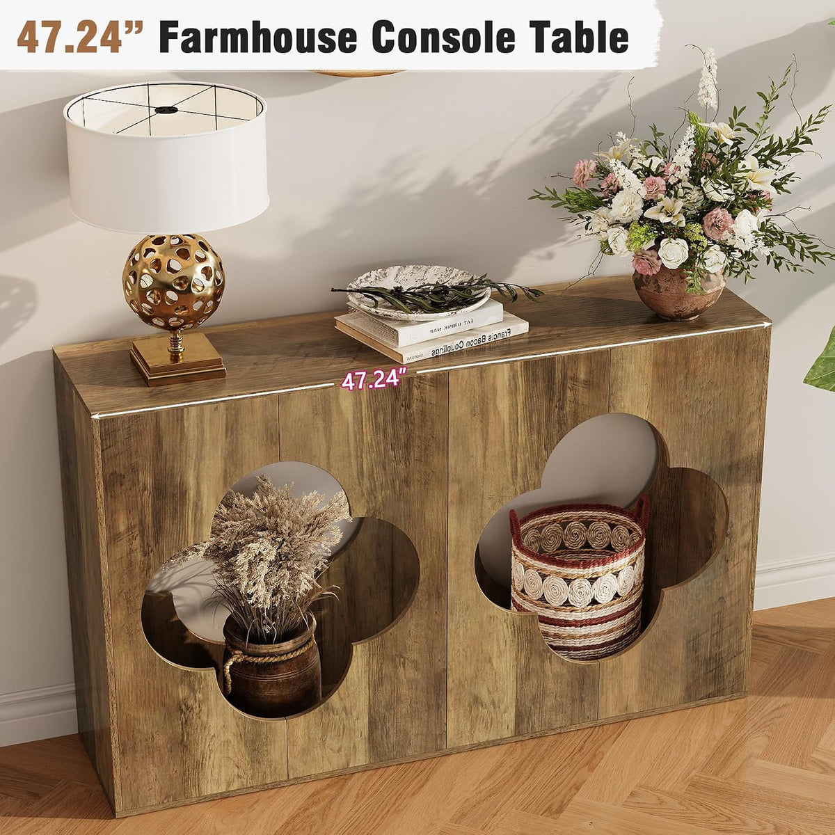 Tohomeor Farmhouse Console Table, 2-Tier Entryway Table with Storage, Behind Couch Table Wood Narrow Console Tables for Living Room, Foyer, Hallway, Entry, Retro Brown