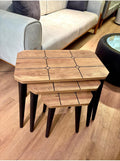 3-Piece Nesting Side Table Set Antique Pine Wood Modern Style Rectangular Tops 3 Heights 20 in 18.5 in 14 in - Brown