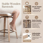 HNY 26" Swivel Bar Stools Set of 4, Backless Counter Height Bar Stools with Removable Linen Cushion, 360° Swivel Wooden Saddle Stools with Footrest for Kitchen Island, Home Bar & Small Spaces