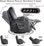 AHMED Dual Motor Power Swivel Rocker Recliner Chair, Velvet Grey | Electric Glider Rocking Chair, Massage & Heat, Cup Holders, LED Lights, USB A/USB C Ports