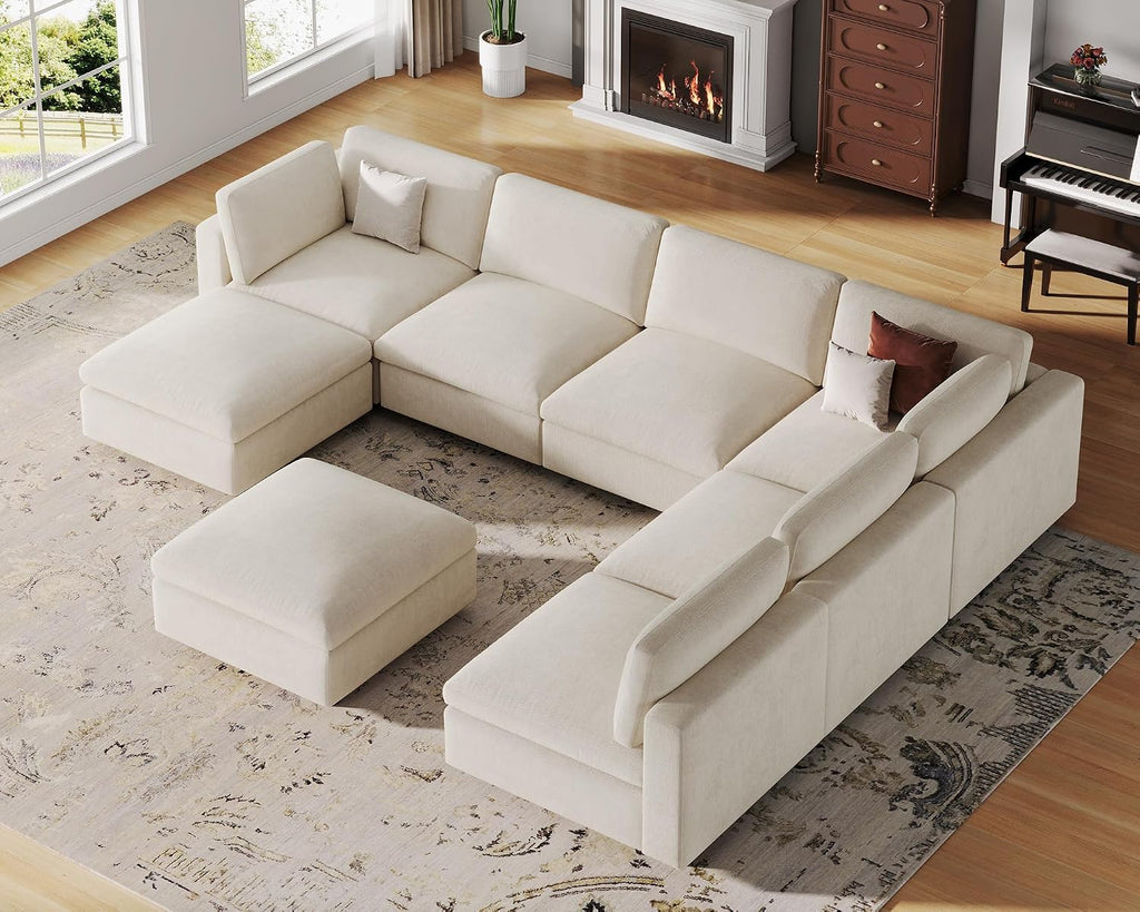 VANOMi Sectional Modular Sofa,Large U Shape Sectional Couch,Chenille,Beige | Washable,Removable Cover,Modern,Comfortable