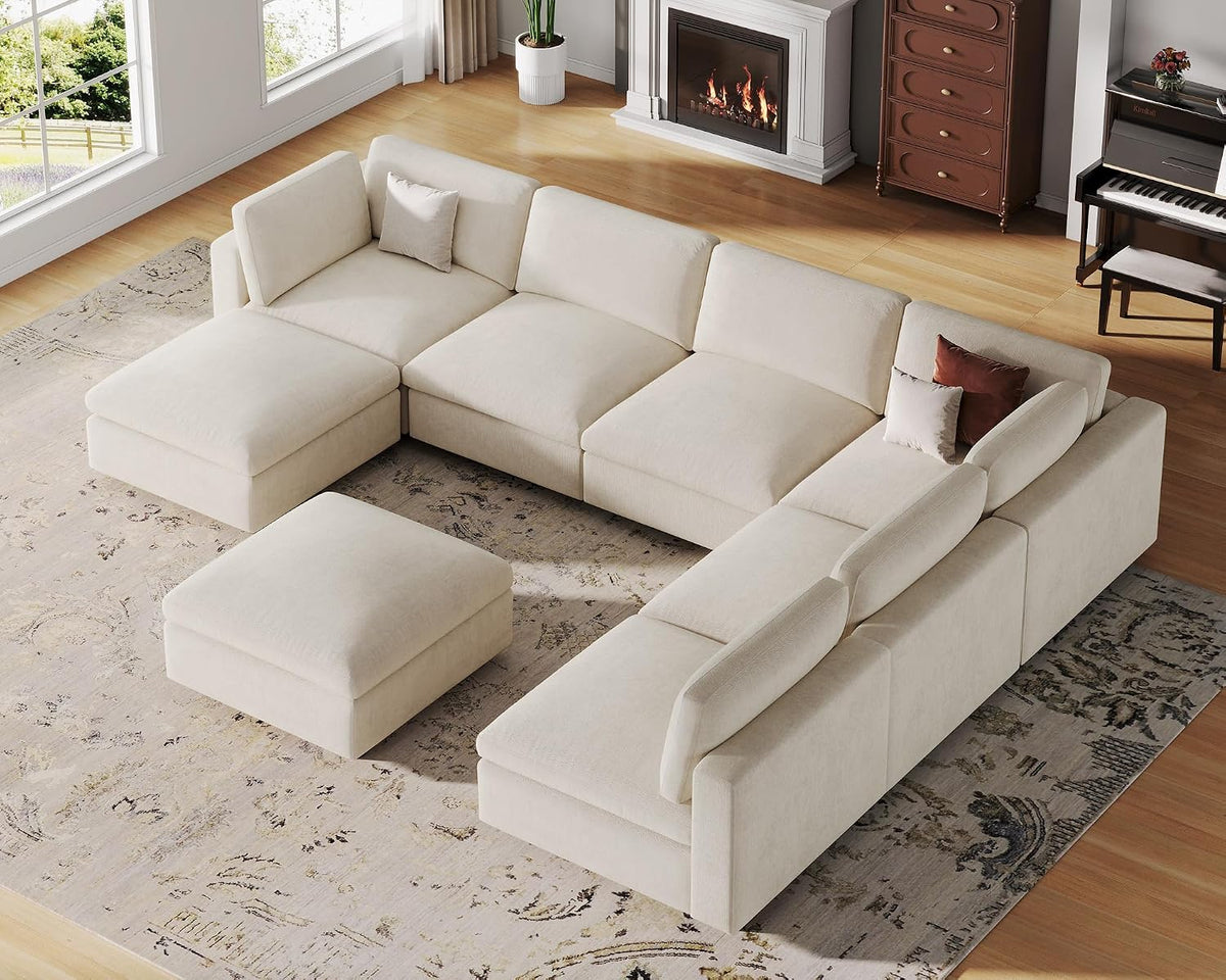 VANOMi Sectional Modular Sofa,Large U Shape Sectional Couch,Chenille,Beige | Washable,Removable Cover,Modern,Comfortable