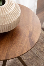 Kate and Laurel Keres Mid-Century Adjustable-Height Round Pedestal Side Table, 16 x 16 x 28, Walnut Brown and Brass, Modern Circle End Table for Use as Indoor Plant Stand or Bedroom Nightstand