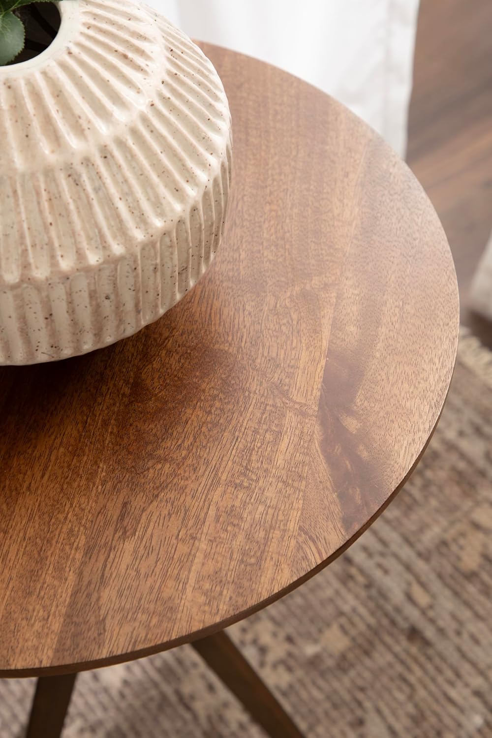 Kate and Laurel Keres Mid-Century Adjustable-Height Round Pedestal Side Table, 16 x 16 x 28, Walnut Brown and Brass, Modern Circle End Table for Use as Indoor Plant Stand or Bedroom Nightstand