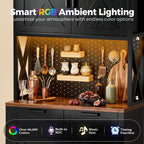 Unikito Pantry Cabinet with Microwave Countertop, 71" Tall Kitchen Pantry Storage Cabinet with Charging Station & LED Lights, Freestanding Kitchen Hutch with Drawers& Pegboard for Dining Room, Black