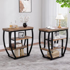 4-Tier End Table with Storage, Narrow Side Table for Living Room, Wood Sofa Side Table with Metal Frame, Industrial Bedside Table and Nightstand for Bedroom, Rustic Brown
