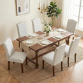 Upholstered Dining Chair Set of 6, Farmhouse Fabric Kitchen Chair | Modern, Padded Seat, Solid Wood Legs, High Back, Nailhead Trim, Living Room, Restaurant, Hotel, Beige