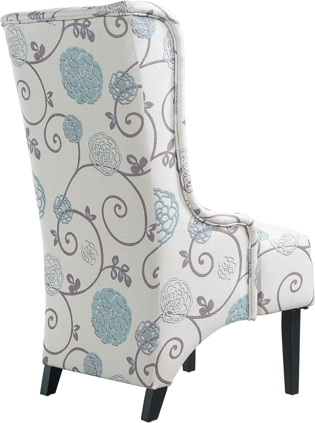 Christopher Knight Home Micua Luxury Upholstered Dining Chair with Floral Fabric Accent, Dining Room Chair with High Wingback, Comfy Living Room Chair and Birch Wood Legs, Extra Seating, Beige + Black