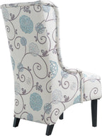 Christopher Knight Home Micua Luxury Upholstered Dining Chair with Floral Fabric Accent, Dining Room Chair with High Wingback, Comfy Living Room Chair and Birch Wood Legs, Extra Seating, Beige + Black