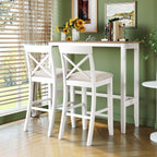 LUMISOL 3 Piece Pub Table and Chair Set, Small Wood Counter Height Bar Table Set for 2, Breakfast Nook Table Set, 3 Piece High Top Dining Table for Kitchen, White + Beige