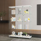 66.5" H 4-Shelf Extra Large Glass Display Cabinet with Double Doors,Modern Floor Standing Curio Cabinet Bookshelf Collection Display Case with Lockable Casters & Lock for Living Room (White)