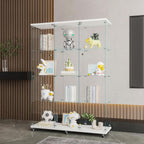 4 Shelves Glass Display Cabinet with 2 Doors Extra Large Display Case Curio Cabinets with Whees & Lock,Glass Bookshelf Storage Collection Display Case for Living Room,47.71"W x 14.37" D x 66.53"H