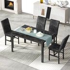 AWQM Products 5-Piece Marble Dining Set, Modern Kitchen Table and Chairs for Dining Room, Compact Space Saving Furniture, Dinette, 4 Upholstered Velvet Chairs - Black