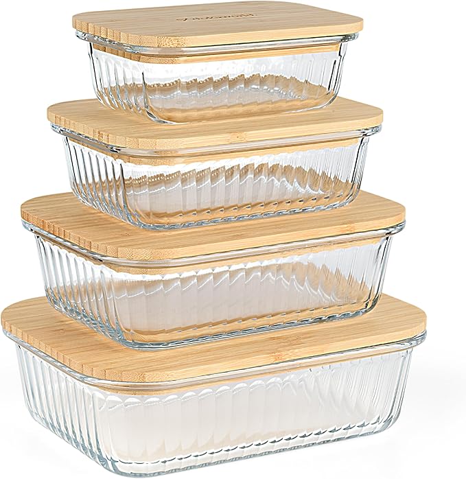 Natural Acacia Lids Set for Food Storage Glass Containers (4pcs) - Lids are compatible with all Glass Food Storage Containers Sets