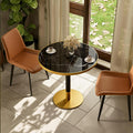 31.5" Round Tulip Table with 1.2" Thick Nero Marquina Sintered Stone Top (Marble Look) & Brushed Black Gold Frame, Modern Luxury Dining Table for 2-4 People for Kitchen Nook, Café & Patio