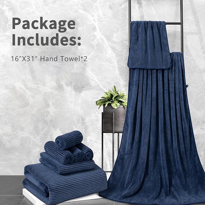 Jessy Home 2 Pack Navy Hand Towel Set 16x31,Ultra Soft Microfiber Towel for Bathroom Highly Absorbent & Quick Dry Hand Face Towel,Multi-Purpose Luxury Premium Towel for Kitchen,Hotel,Shower,Spa,Gym