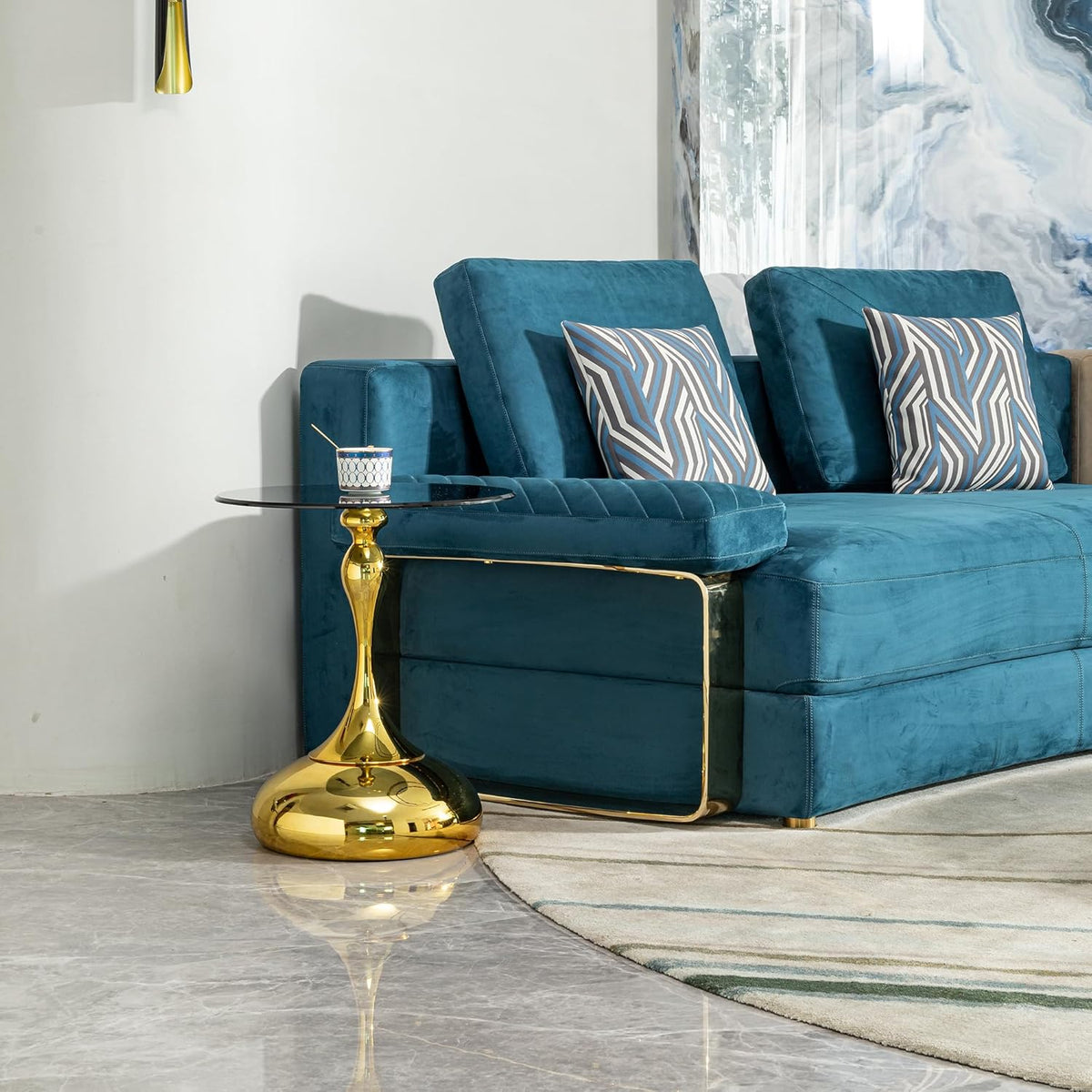 Luxury Round End Table Gold Metal Base 17.7inch Black Tempered Glass Top Modern Small Side Table Living Room Table Sofa Small Coffee Tables Cute Shape (Glod+Glass)