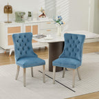 Velvet Dining Chairs Set of 4, Tufted Upholstered High Wingback Chairs with Nailhead Trim & Pull Ring, Silver Stainless Steel Legs for Dining Room, Sillas de Comedor, Light Blue
