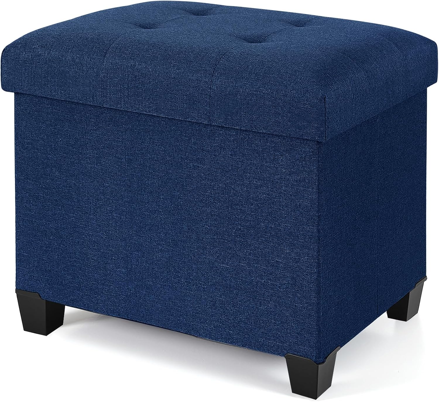 Ottoman with Storage, Rectangular Storage Ottoman, Linen Ottomans with Legs for Living Room Bedroom Dorm, 23.6" D x 17.7" W x 19.9" H, Blue
