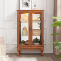 3-Tier Lighted Glass Display Curio Cabinet with 2 Tempered Glass Doors,Curio Case with Mirrored Back Panel & Adjustable Shelves,Wine Artwork Display Cabinet for Living Room,Kitchen(Oak_2)
