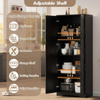 GarveeHome Tall Kitchen Pantry Cabinet, 60 in Storage Cabinet with 2 Doors and Adjustable Shelves, Freestanding Large Utility Storage Cupboard for Dining Room, Bathroom, Living Room, Black