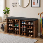 Shoe Rack Bench, Shoe Storage Bench with Cushion, Shoe Organizer 16 Cubbies for Entryway Hallway Bedroom Living Room, Holds Up to 400lbs
