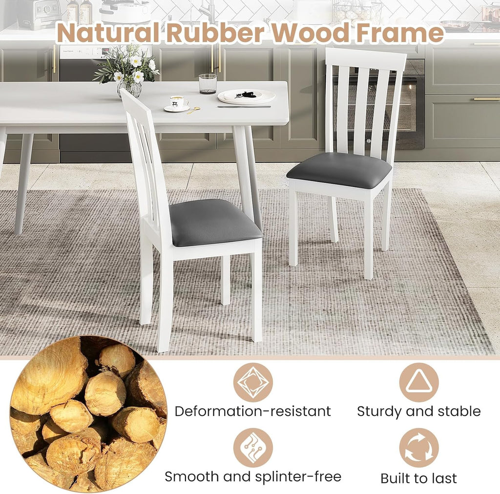 GOFLAME Wood Dining Chairs Set of 4, Upholstered Faux Leather Kitchen Side Chairs with Rubber Wood Frame, Armless Dinette Chairs for Dining Room, Living Room, Restaurant, White & Grey