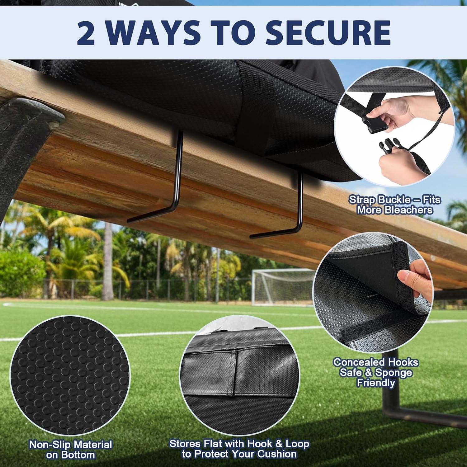 Romswi 2 Pack Wide Backpack Reclining Stadium Seat with Armrests, 6 Adjustable Angle & Hidden Hooks, Bleacher Chair with Padded Backpack Straps & Multiple Pockets for Outdoor (21in)