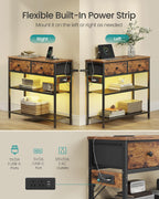 SONGMICS Console Table with Charging Station, Narrow Sofa Table with LED Lighting, for Entryway, Living Room, 11.8 x 30.2 x 31 Inches, 2 Fabric Drawers, Rustic Brown, BELLAH Collection ULGS175K101