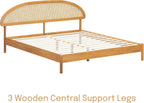 NTC Gem Wooden Bed Frame with Headboard and Natural Rattan, Solid Oak/Rubber Wood Foundation with Silent Slats, 1000 Lb Capacity, Effortless Assembly (Natural Cane - Rustic Oak, Queen)