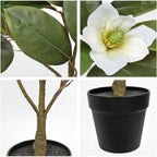 Briful Artificial Magnolia Flower Tree in Black Pot – 26.3in Tall Faux Magnolia Plant with Realistic White Blooms Fake Potted Silk Floral Tree for Home Office Room Kitchen Outdoor Porch Décor