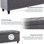 BELLEZE Storage Ottoman, Tufted Ottoman with Close Hinge, Foot Rest for Living Room (Gray, 47 inch)