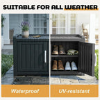 ROJIK Shoe Bench Waterproof UV-Resistant, 2-Tier Storage Cabinet for Outdoor Indoor with Adjustable Shelves, for Entryway Bedroom, Hallway, Living Room(Double Door Premium,Black)
