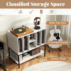 LOKO Record Player Stand with Charging Station, Turntable Stand with Vinyl Storage Holder, Record Storage Table with Metal Frame, Vinyl Display Shelf for Living Room, Music Room (White)