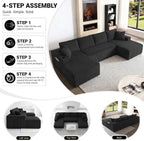 ivoros 125" Cloud Couch Sectional, Modular Sofa with Cup Holder and Storage Pocket, Corduroy U Shaped Sofas, Couch in a Box, No Assembly Required, Black Couches for Living Room