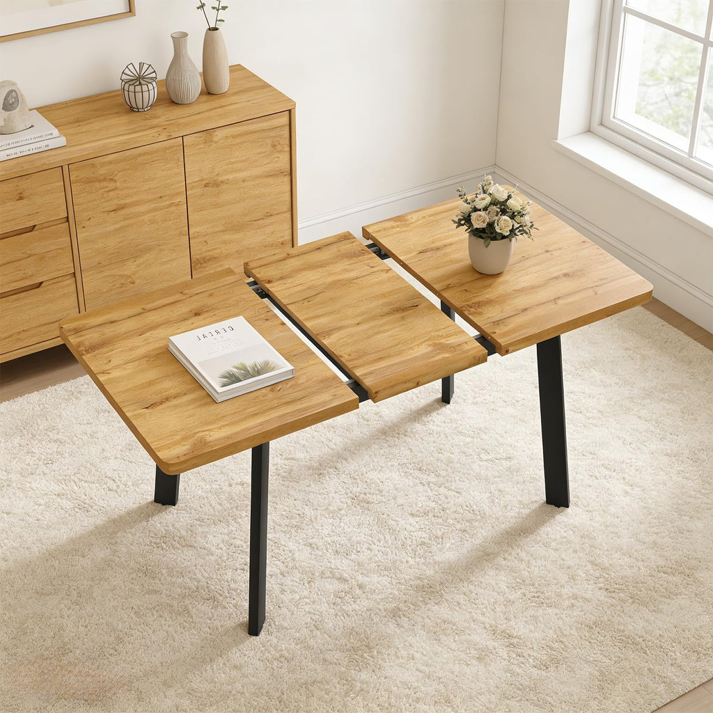 Extendable Dining Table for 4 to 8 People, 47.2" to 63" Modern Kitchen Table with Removable Extension Leaf, MDF Expandable Dining Room Table Compact for Small Spaces, Walnut