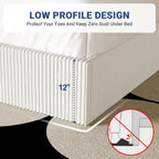 Allewie Queen Bed Frame, Adjustable Corduroy Headboard, Platform, White