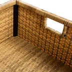 SAFAVIEH Outdoor - Pramla Settee and Ottoman Set - Natural & White - Steel Frame with Cushion - Coastal Storage Design - Ideal for Patio, Deck, Porch, Backyard (PAT7515D)