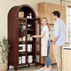 IDEALHOUSE Arched Kitchen Pantry Storage Cabinet - Farmhouse 5-Tier Display Shelf with 2 Glass Doors and Adjustable Shelves, Versatile Cupboard for Kitchen, Dining Room, Living Room, Walnut