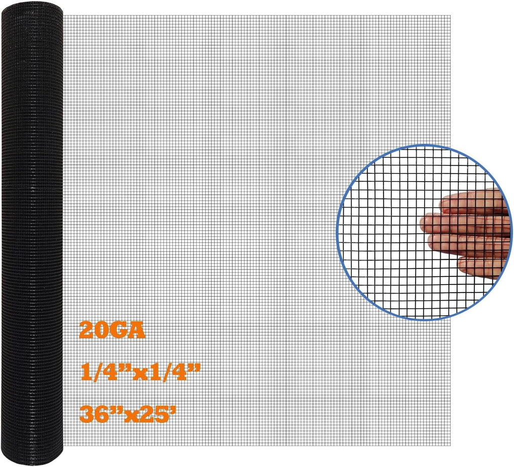 Black PVC Coated Hardware Cloth 36 Inch x 25 Foot -1/4 Inch x 1/4 Inch 20GA